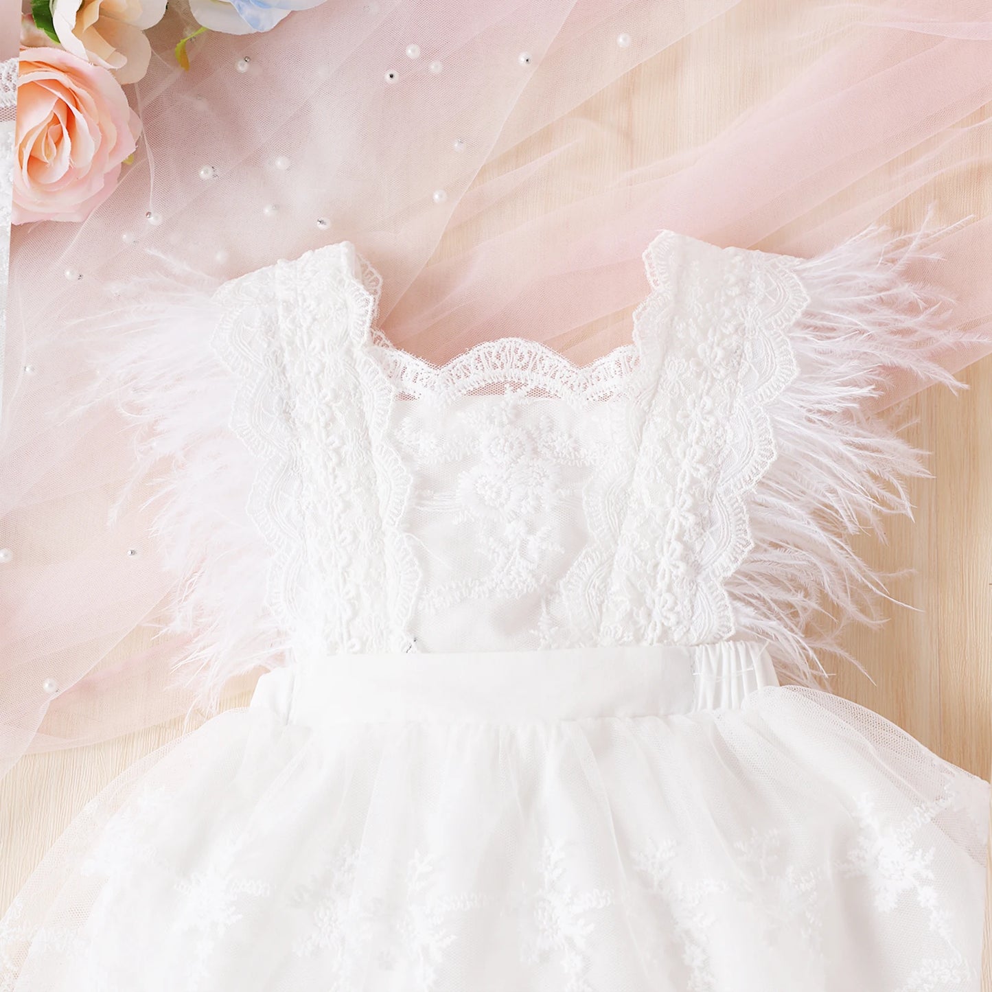 107T-Robe Princesse en Plumes pour Fille