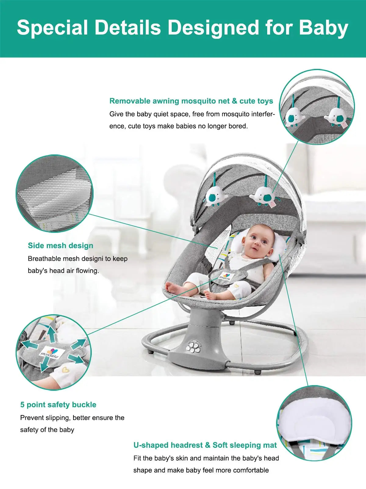 590D-Chaise Berçante Électrique pour Bébé – Couffin Rocking Cradle pour Nouveau-nés