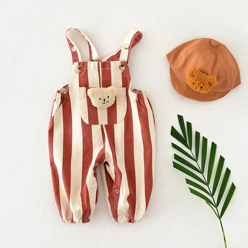 121K-Romper Printemps Bébé à Rayures avec Ourson