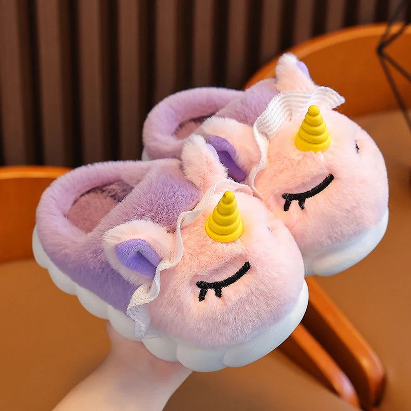 256A-Chaussons en Peluche pour Enfants - Licorne Amusante et Confortable
