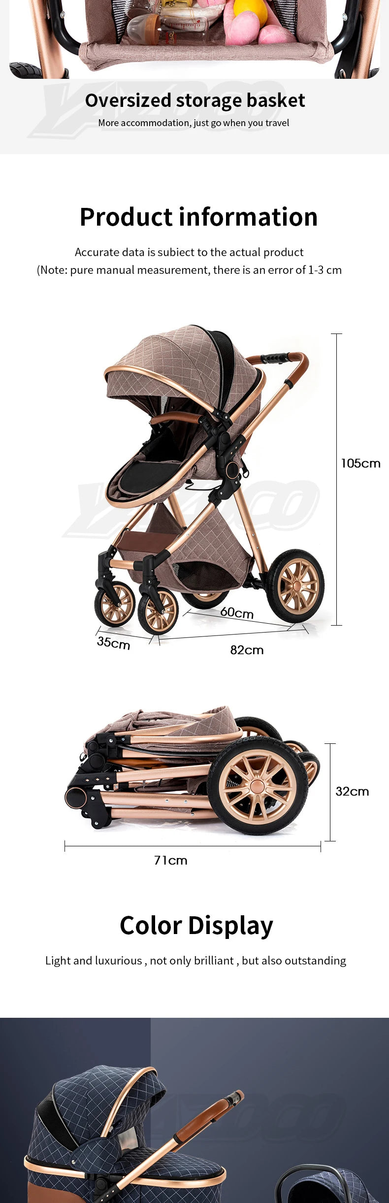 803-Poussette Luxe YAZOCO V9 3-en-1 - Élégance et Confort pour Bébé