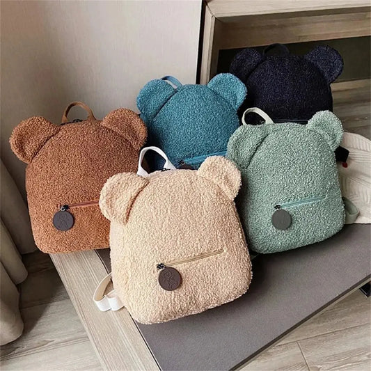 889B-Sac à Dos Mignon en Laine d'Agneau avec Oreilles d'Ours – Petit Sac Doux pour Filles