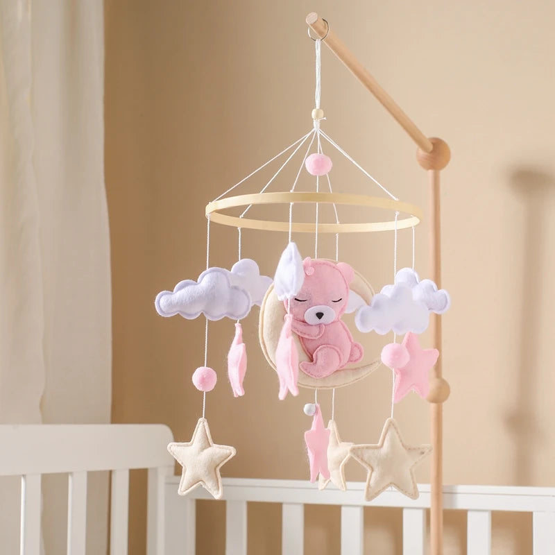 588B-Mobile de Lit Bébé en Bois – Jouets Animaux en Feutre