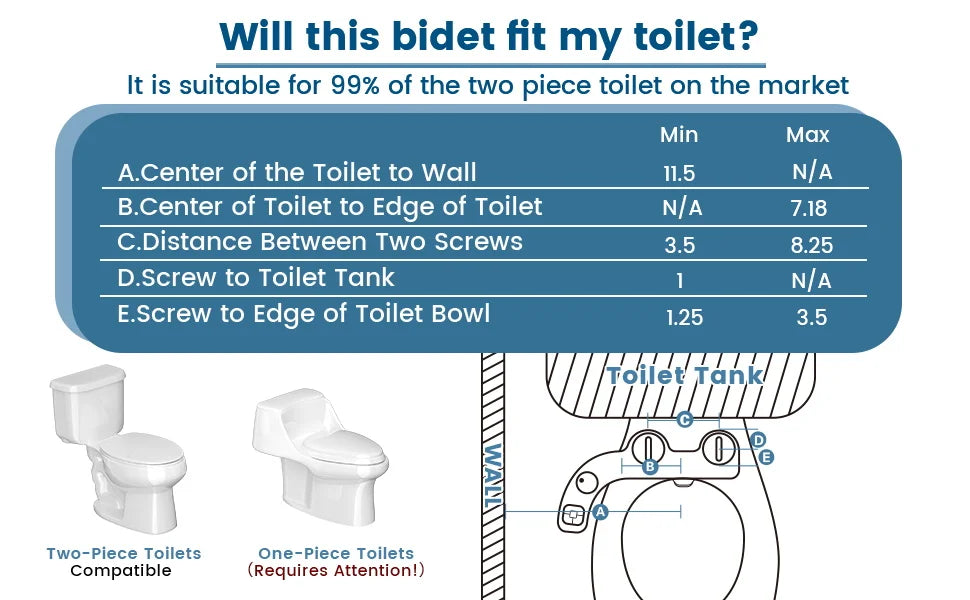 985-Bidet SAMODRA à Bouton - Non-Électrique avec Double Buse Auto-nettoyante (Lavages Frontal et Arrière)