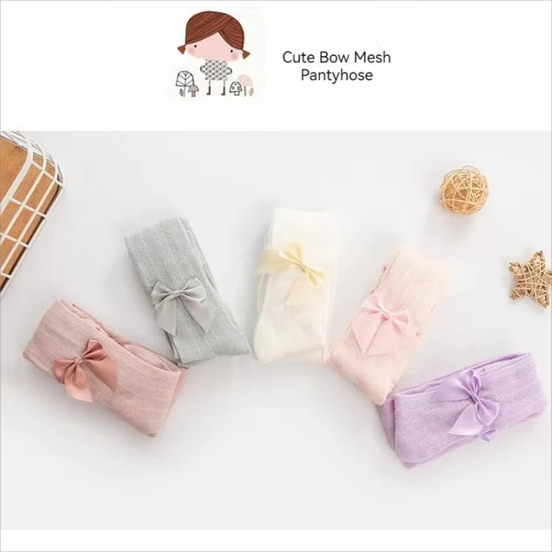 278-Collants Bébé Filles avec Nœud en Dentelle - Élégance et Confort pour Toutes les Saisons