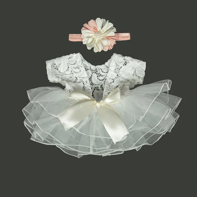 036-Ensemble Photographie Nouveau-né - Combinaison en Dentelle et Bandeau Assorti